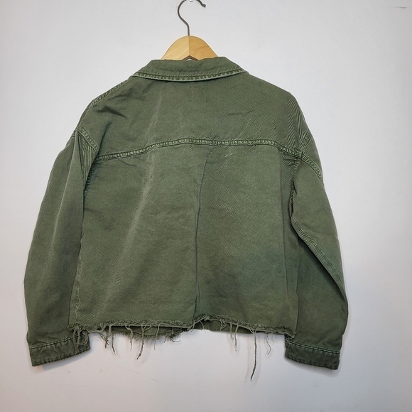 ZARA Army Green Denim Jean Shacket Size XS - Picture 6 of 9